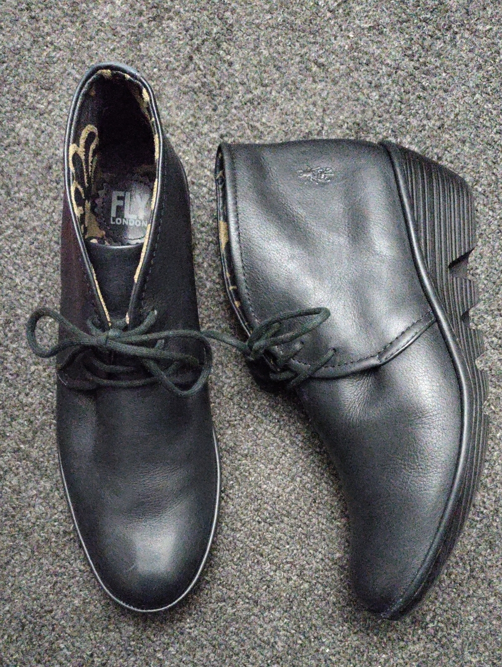 Fly London Navy Blue Leather Lace Up Booties